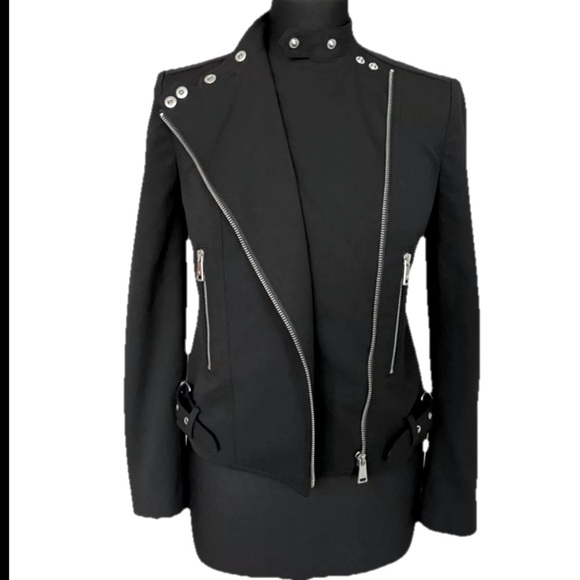 LAUREN RALPH LAUREN Black Moto Jacket Corporate Goth Blazer Women’s Petite 10P - Picture 3 of 13